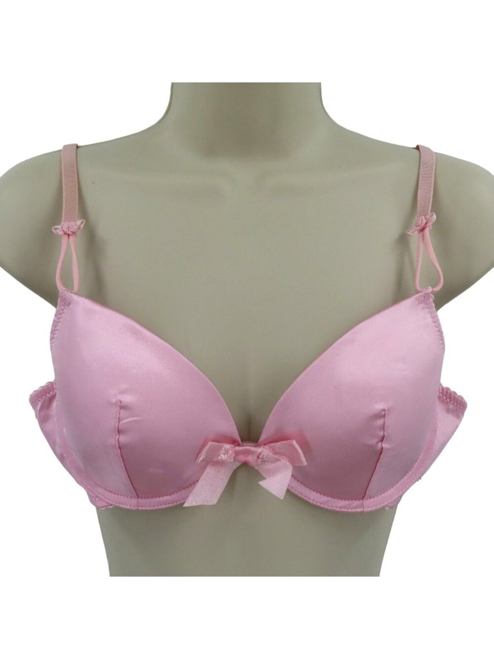 Dolce & Gabbana Womens 34B Solid Pink Satin Bow Coquette Bra Underwire Lined